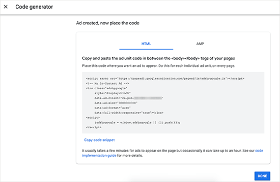WordPress AdSense - AdSense Code manual method